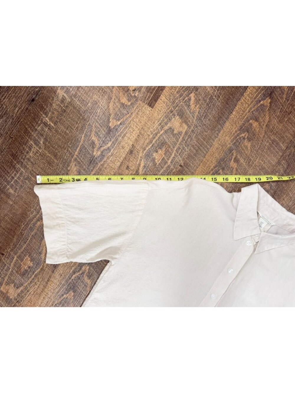 H&M Linen Blend Button Down Shirt Beige Short Sleeve Relaxed Top Womens XS Casua - Picture 8 of 8